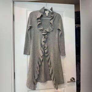 Gray cashmere ruffled duster